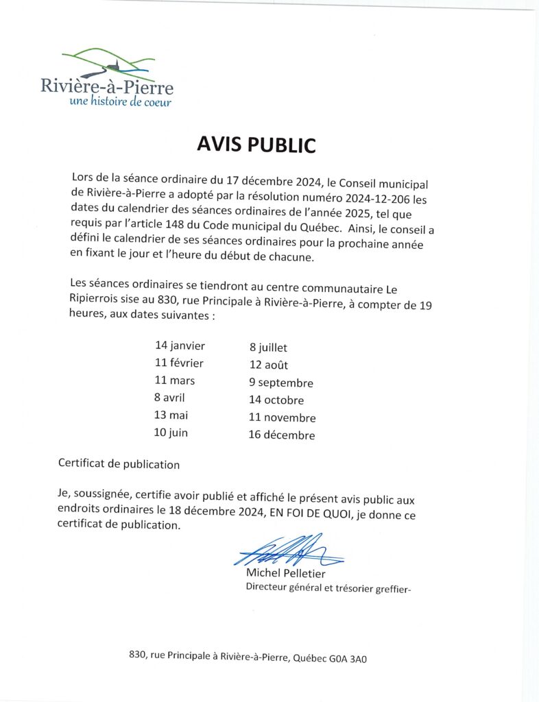 avis public dates des séances