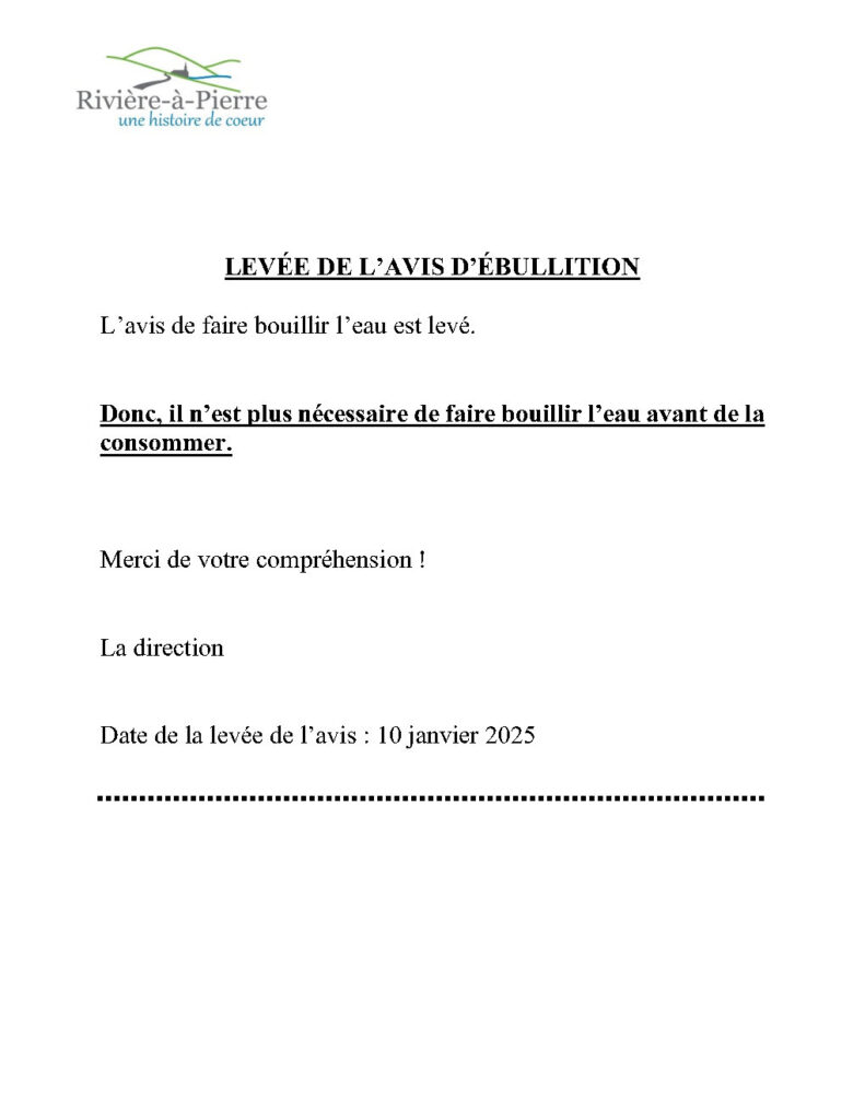 avis d'ébulition levée